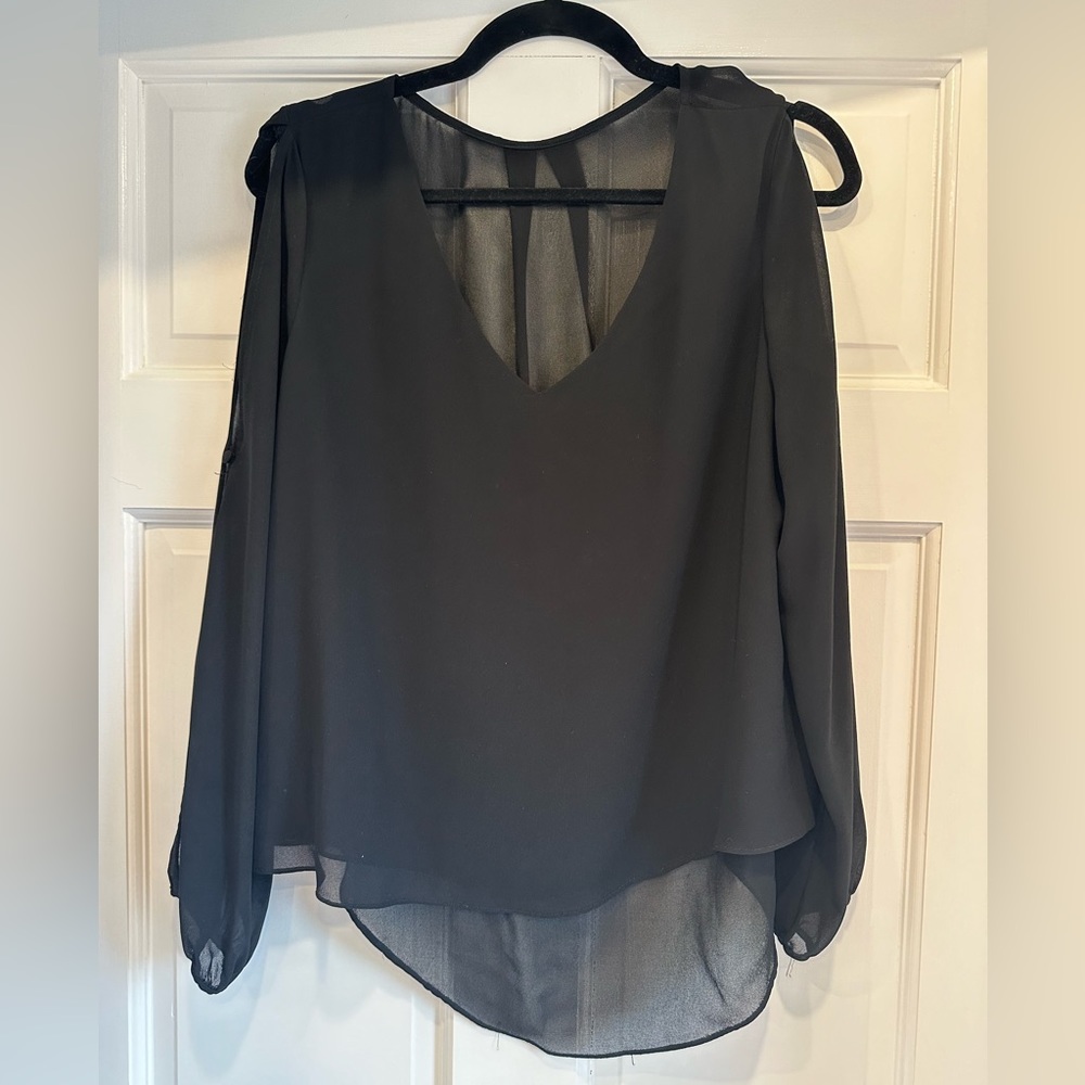 Black V Neck Open Sleeved Blouse Size S-M (fits 2-6)